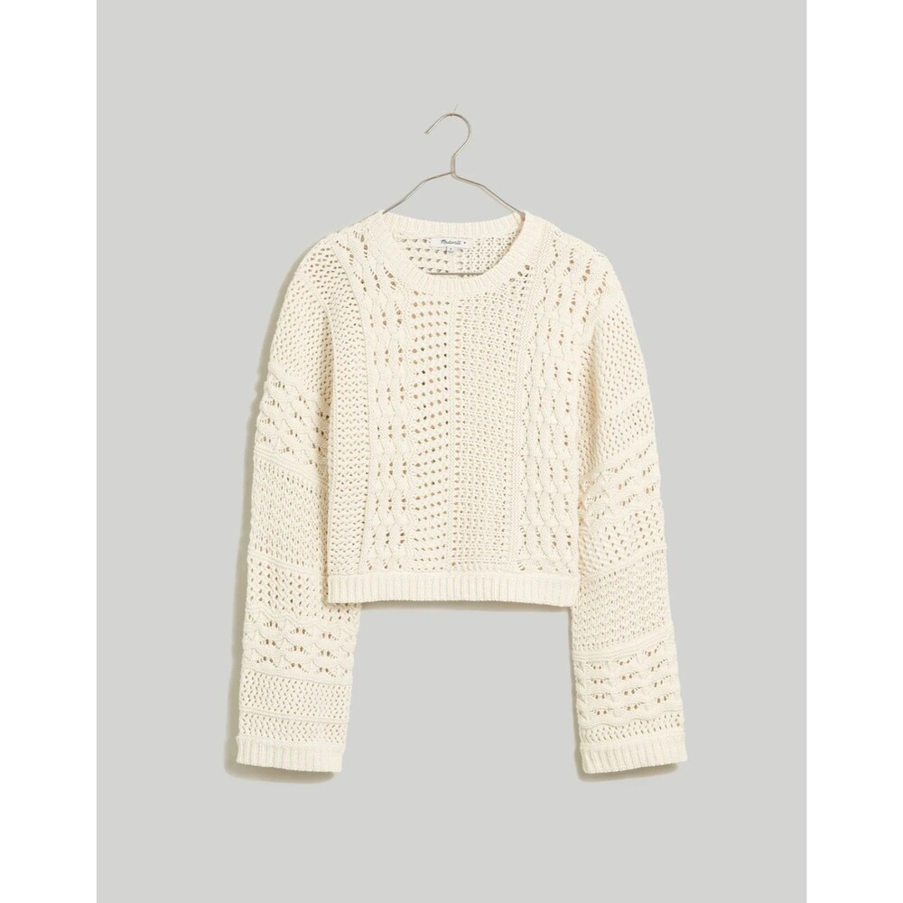Madewell Sweater S Small Cotton Crochet-Knit Crop Ivory Open Knit NM591